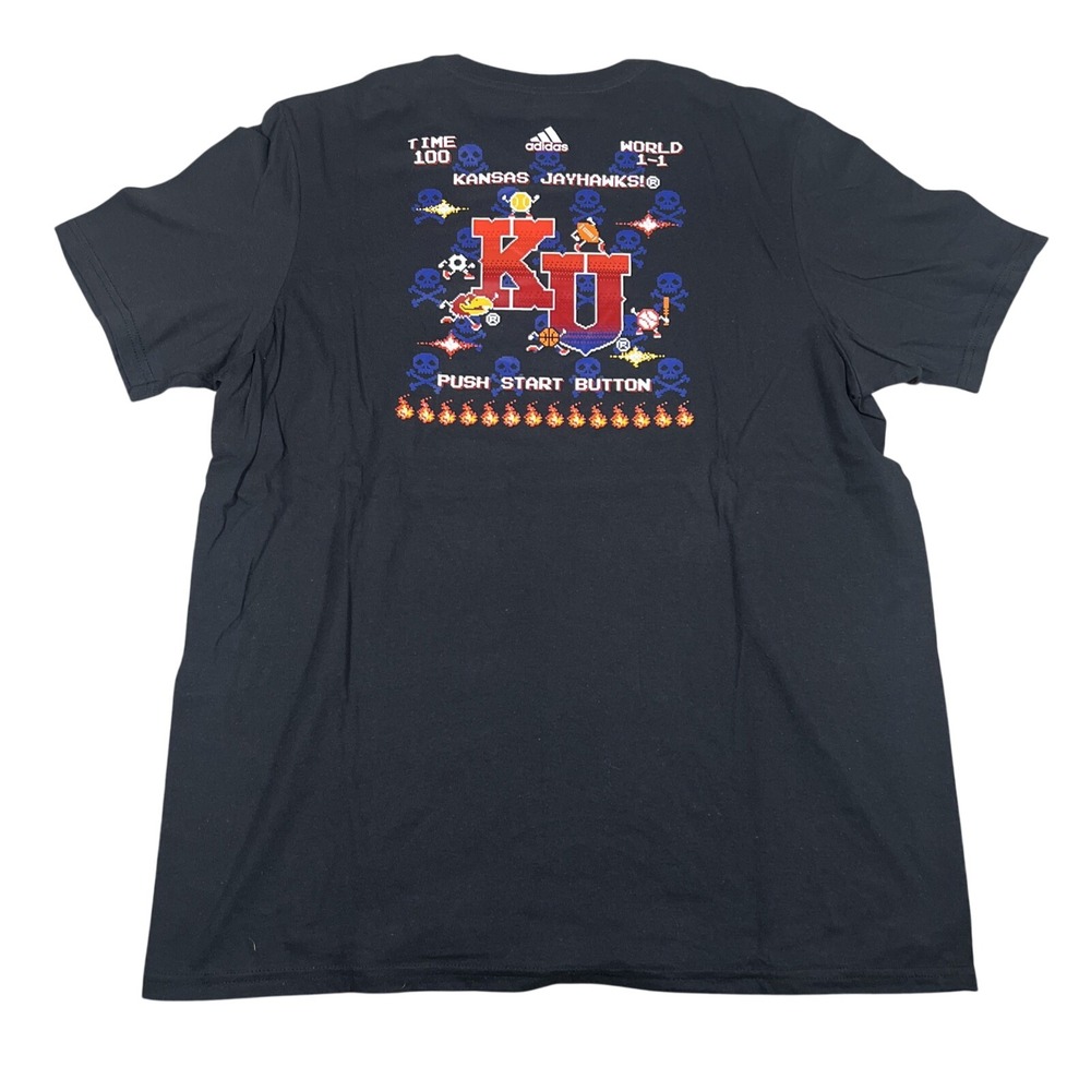 Adidas Kansas Jayhawks Amplifier Tee Black XL 8-Bit Video‎ Game Graphic T-Shirt